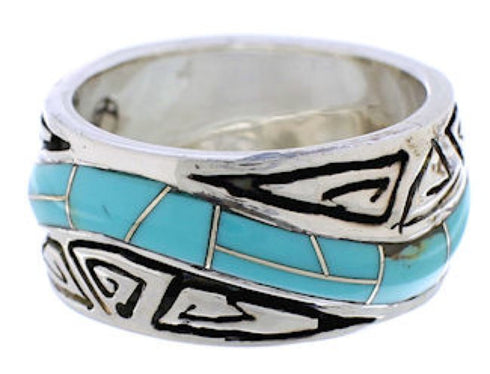 Sterling Silver Southwestern Turquoise Water Wave Ring Size 5-1/4 QX86910